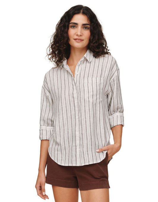 Long Sleeve Oversize Pocket Shirt Driftwood Stripe