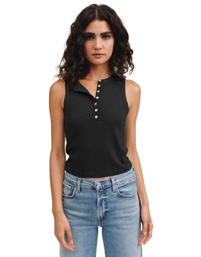 Sleeveless Placket Top Black