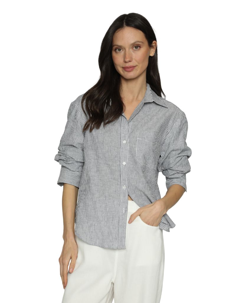 Scottie Linen Cotton Blouse Navy White