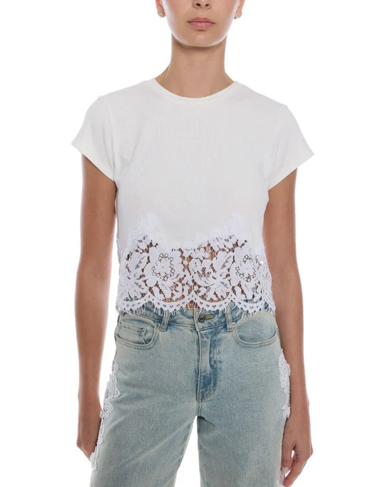 Paige Rib Lace Combo Top White