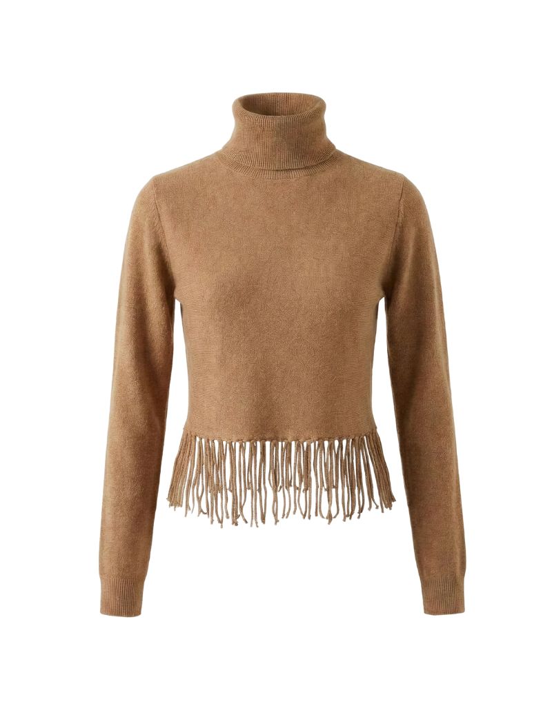 Fringey Cashmere Sweater Camel