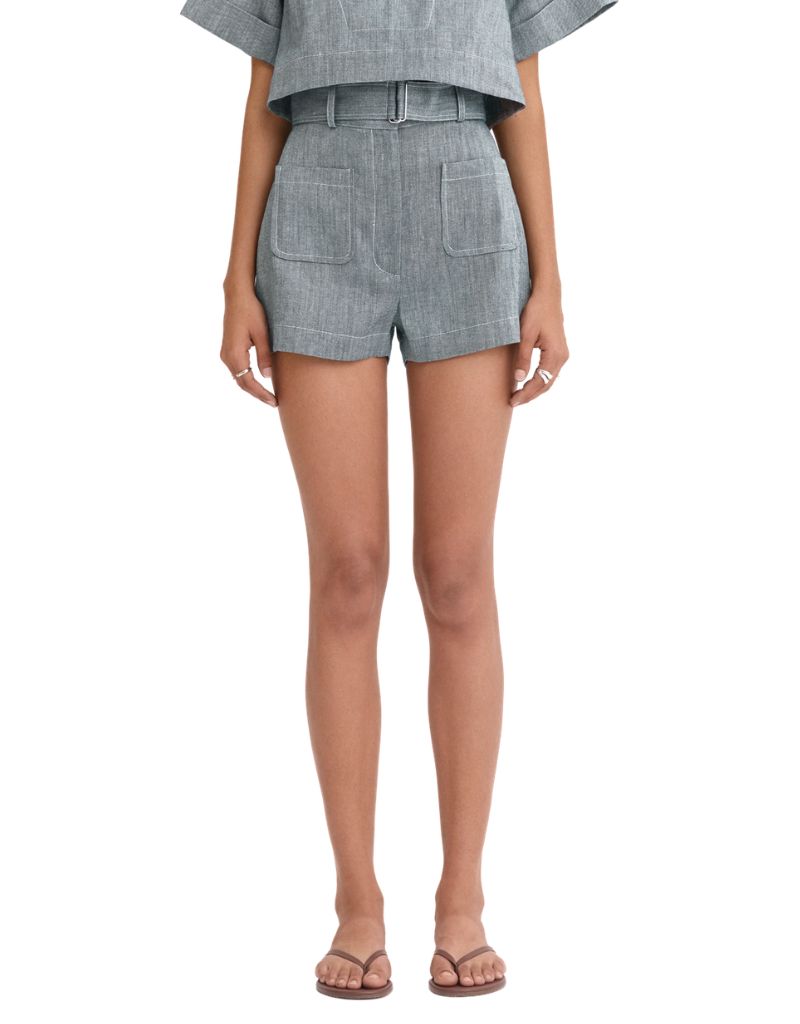 Belted Pocket Short Denim
