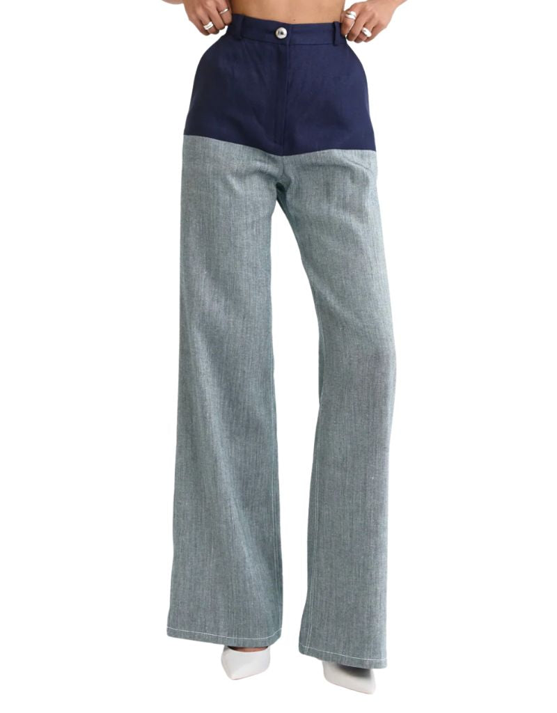 High-Waist Combo Jeans Navy Linen