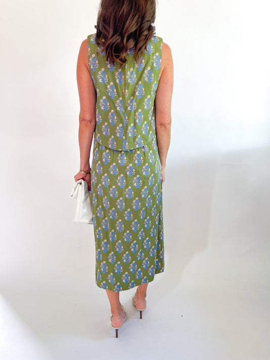 Verdant Floral Button Midi Skirt